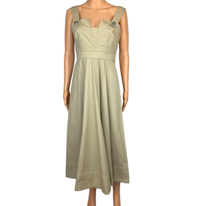 Jude Connally Dress Midi Fit & Flare Women's Small Tan Neutral Retro Style